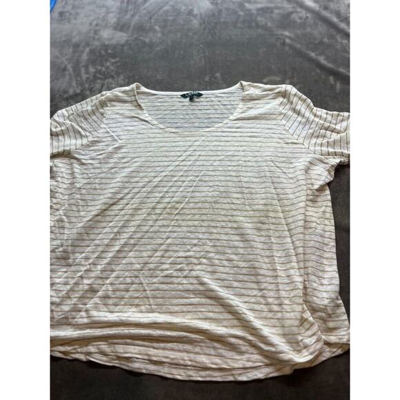 Lauren Ralph Lauren Top Womens Size 3X‎ Tan White Striped Short Sleeve Pull Over - Picture 1 of 6